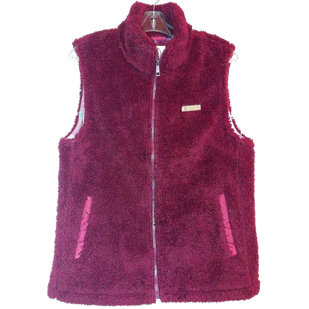 Sage Collective Women's Sherpa Fleece Full Zip Vest Burgundy Plaid Lined  Size M - Picture 4 of 12